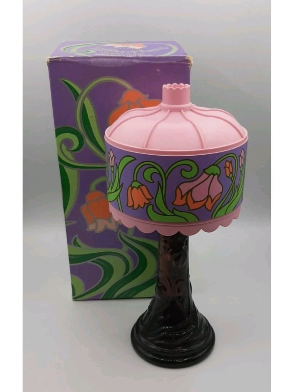 Vintage AVON Tiffany Lamp Moonwind Cologne Decanter Purple & Pink Orginal Box